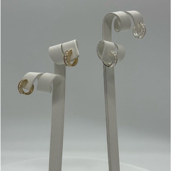 INC Silver Tone Crystal Baguettes Huggie Earnings - Picture 3 of 8